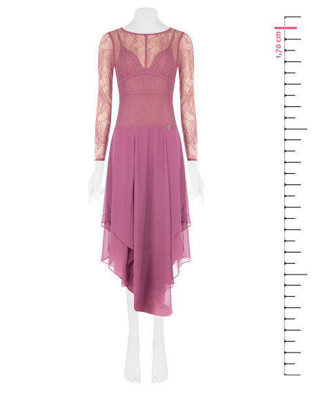 Vestido midi com padrão pontiagudo em georgette, com parte superior em renda com efeito de corpete Rinascimento