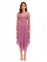 Vestido midi com padrão pontiagudo em georgette, com parte superior em renda com efeito de corpete Rinascimento