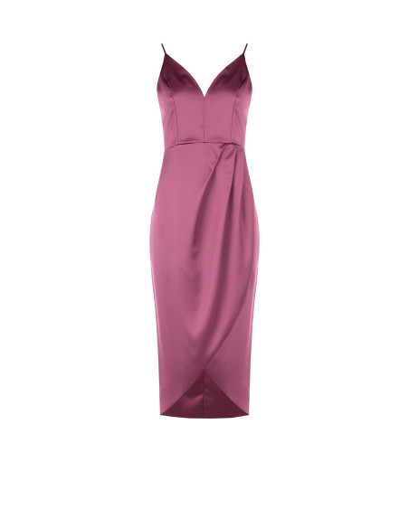 Vestido curto assimétrico em cetim transpassado com decote em V Rinascimento