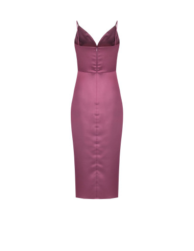 Vestido curto assimétrico em cetim transpassado com decote em V Rinascimento
