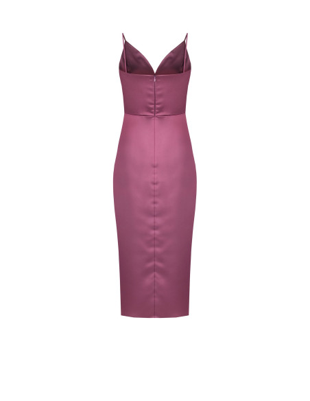 Vestido curto assimétrico em cetim transpassado com decote em V Rinascimento