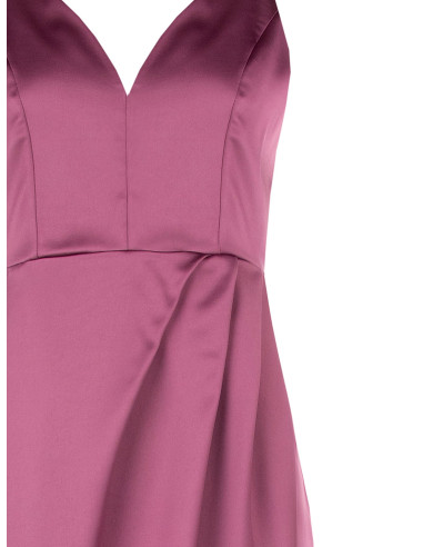 Vestido curto assimétrico em cetim transpassado com decote em V Rinascimento