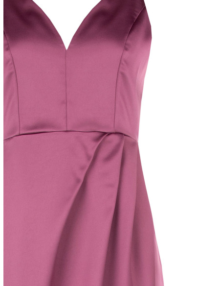 Vestido curto assimétrico em cetim transpassado com decote em V Rinascimento