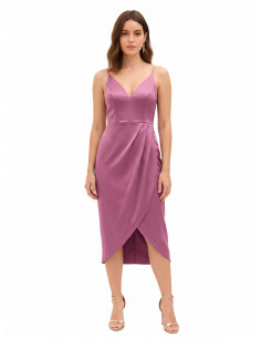 Vestido curto assimétrico em cetim transpassado com decote em V Rinascimento