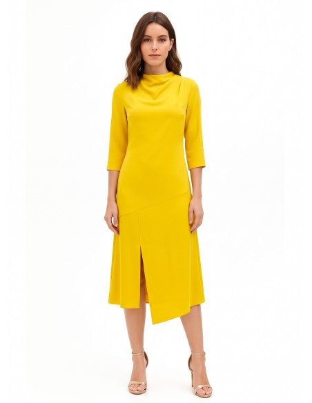 Vestido midi fluido em cetim mate com bainha assimétrica Rinascimento