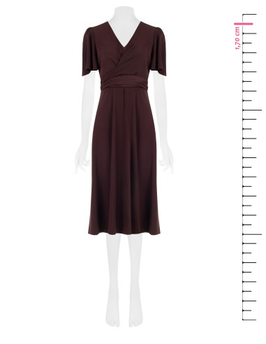 Vestido midi em tecido de cady com decote em V e corpete drapeado cruzado Rinascimento