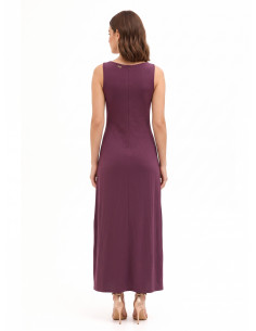 Vestido comprido fluido em mistura de viscose com laço central Rinascimento 2