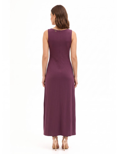 Vestido comprido fluido em mistura de viscose com laço central Rinascimento