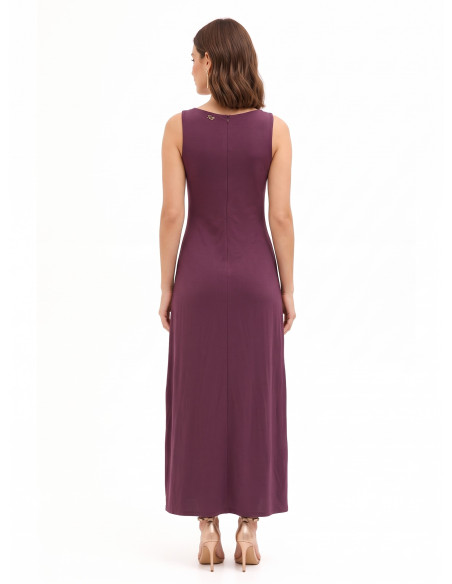 Vestido comprido fluido em mistura de viscose com laço central Rinascimento