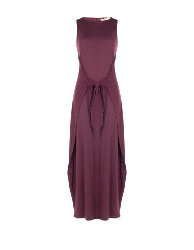 Vestido comprido fluido em mistura de viscose com laço central Rinascimento