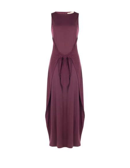 Vestido comprido fluido em mistura de viscose com laço central Rinascimento
