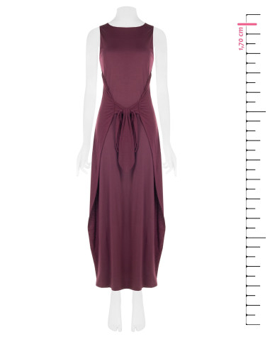 Vestido comprido fluido em mistura de viscose com laço central Rinascimento