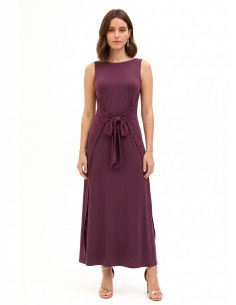 Vestido comprido fluido em mistura de viscose com laço central Rinascimento