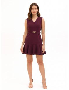 Vestido curto em tecido cadi com cinto rígido a condizer e fivela com logótipo RR Rinascimento