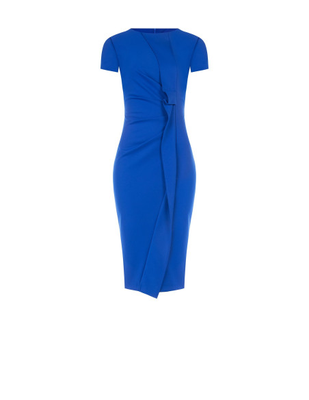 Vestido justo em crepe scuba com folho Rinascimento