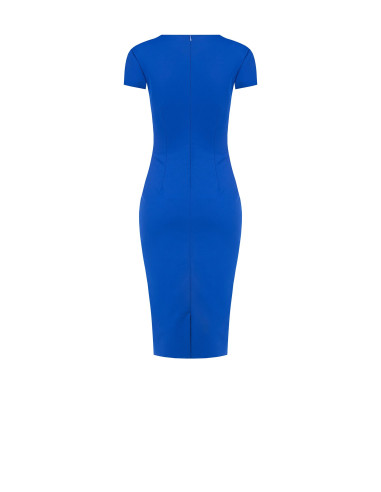 Vestido justo em crepe scuba com folho Rinascimento