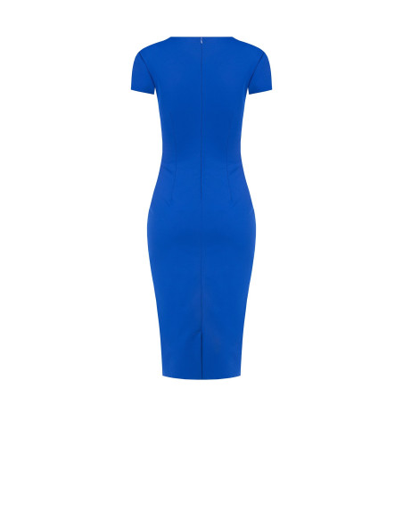Vestido justo em crepe scuba com folho Rinascimento