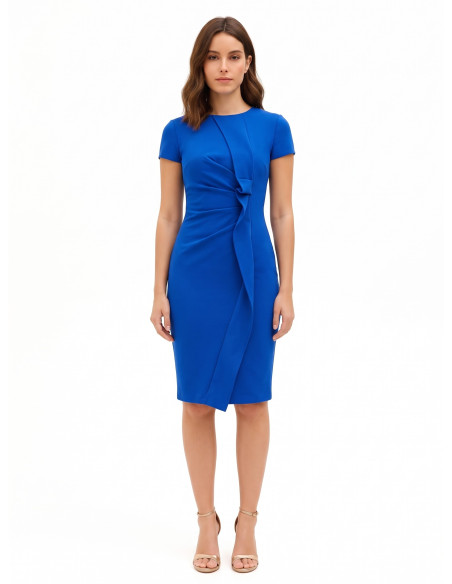 Vestido justo em crepe scuba com folho Rinascimento