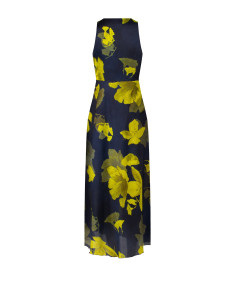 Vestido comprido fluido em cetim ligeiramente enrugado com padrão floral Rinascimento 2