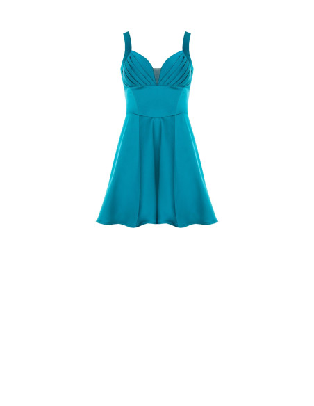 Vestido curto cai-cai em cetim com decote em coração plissado Rinascimento