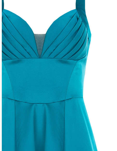 Vestido curto cai-cai em cetim com decote em coração plissado Rinascimento