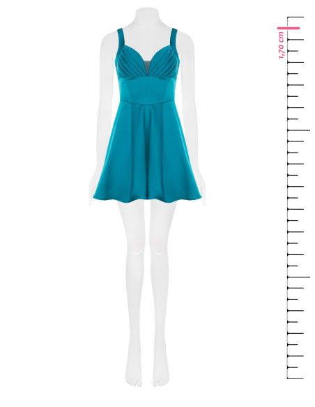 Vestido curto cai-cai em cetim com decote em coração plissado Rinascimento