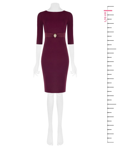 Vestido tubo em crepe scuba com detalhe na cintura em cetim e joia com logótipo Rinascimento