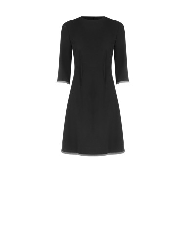 Vestido curto evasé em crepe scuba com bainhas em tule Rinascimento