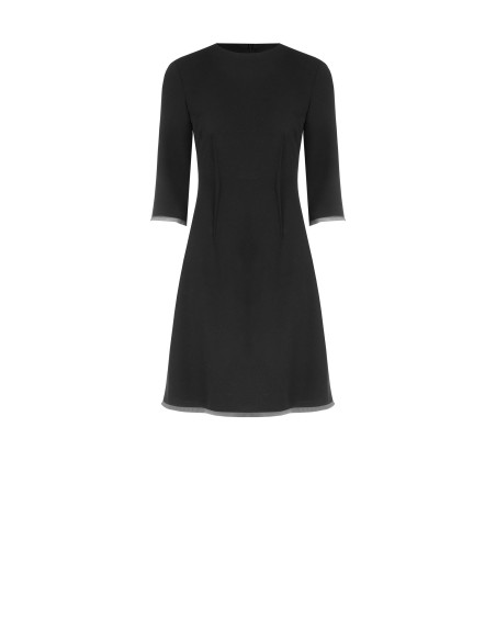 Vestido curto evasé em crepe scuba com bainhas em tule Rinascimento