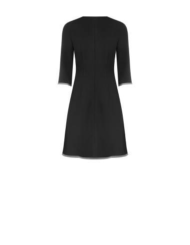 Vestido curto evasé em crepe scuba com bainhas em tule Rinascimento