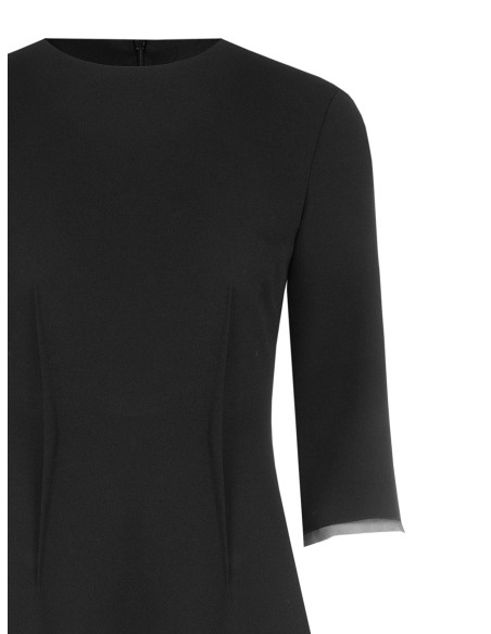 Vestido curto evasé em crepe scuba com bainhas em tule Rinascimento