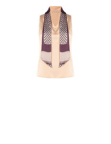 Blusa fluida em cetim com decote em V e lenço com logótipo amovível Rinascimento