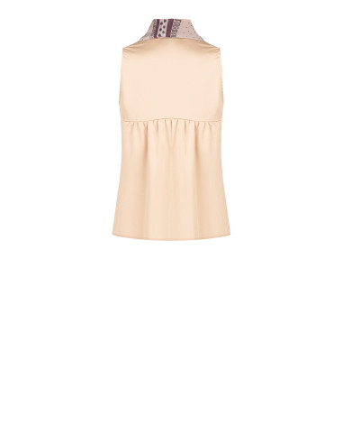 Blusa fluida em cetim com decote em V e lenço com logótipo amovível Rinascimento