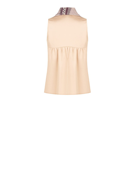 Blusa fluida em cetim com decote em V e lenço com logótipo amovível Rinascimento