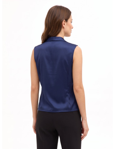Blusa de cetim com decote em V cruzado e drapeado Rinascimento