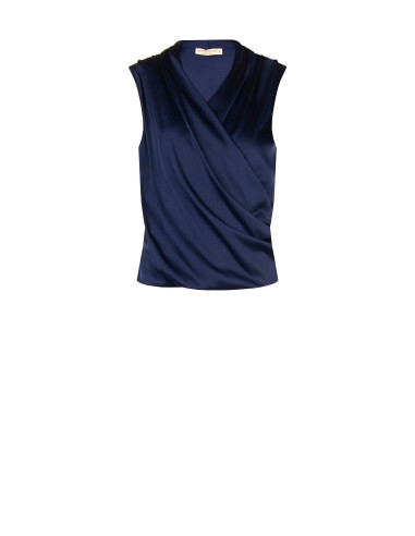 Blusa de cetim com decote em V cruzado e drapeado Rinascimento