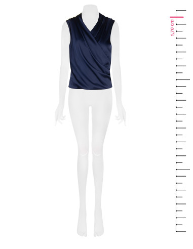 Blusa de cetim com decote em V cruzado e drapeado Rinascimento