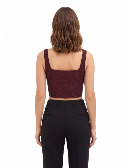 Cropped tipo bustier com ponta em jacquard com relevo e lurex Rinascimento