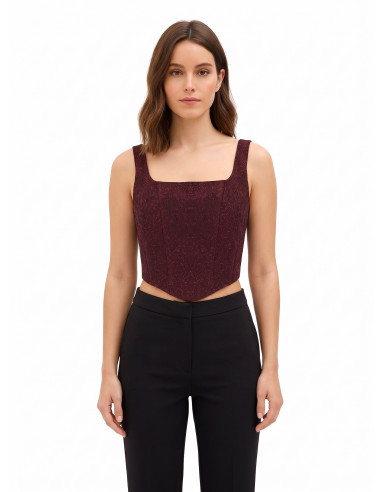 Cropped tipo bustier com ponta em jacquard com relevo e lurex Rinascimento