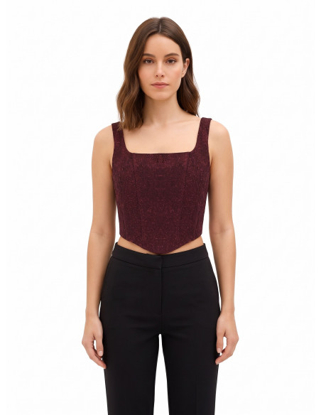 Cropped tipo bustier com ponta em jacquard com relevo e lurex Rinascimento