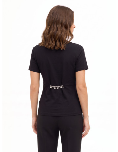T-shirt de corte regular em algodão com folho e detalhe de joia Rinascimento