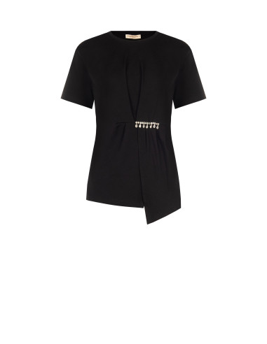 T-shirt de corte regular em algodão com folho e detalhe de joia Rinascimento