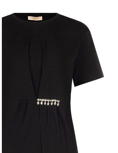 T-shirt de corte regular em algodão com folho e detalhe de joia Rinascimento