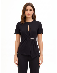 T-shirt de corte regular em algodão com folho e detalhe de joia Rinascimento