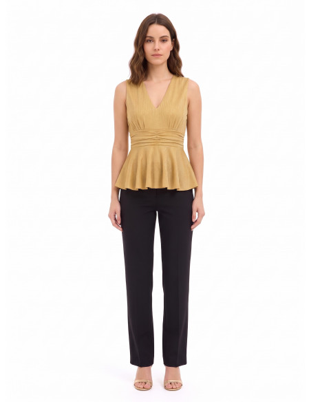 Top peplum em lurex com efeito glitter e decote em V Rinascimento