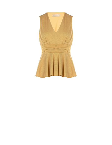 Top peplum em lurex com efeito glitter e decote em V Rinascimento