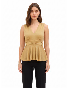 Top peplum em lurex com efeito glitter e decote em V Rinascimento