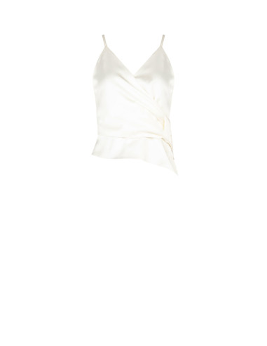 Crop top em cetim com decote em V cruzado e atado de um lado Rinascimento