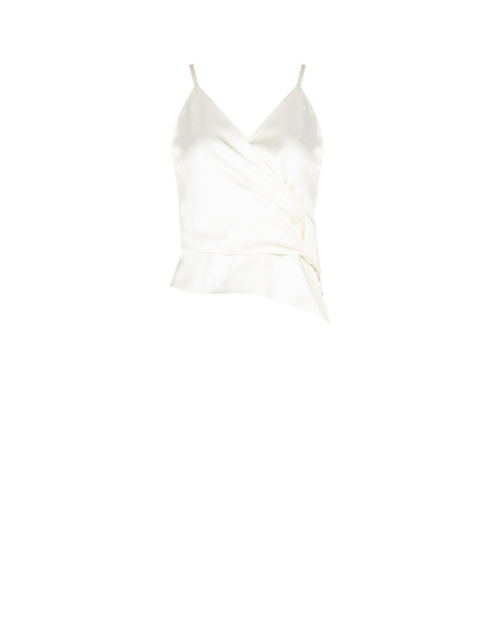 Crop top em cetim com decote em V cruzado e atado de um lado Rinascimento
