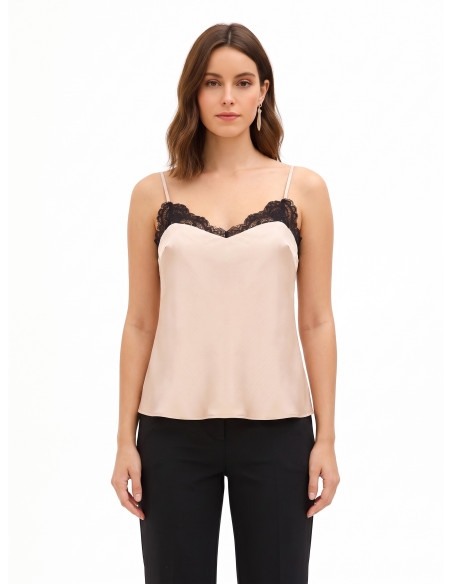 Top fluido em cetim com detalhes em renda Rinascimento